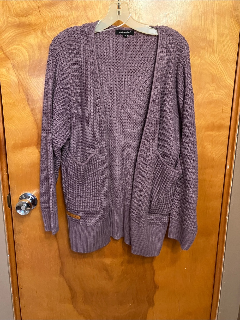 Simply Southern Lavender Open Waffle-Knit Cardigan. Size S. Two pockets. NWOT